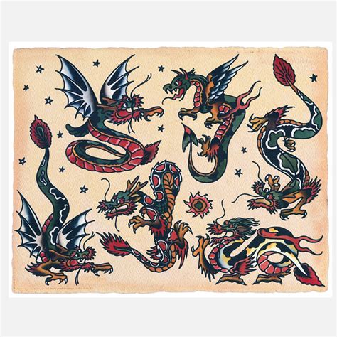 traditional dragon tattoo flash